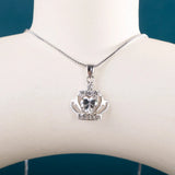 Silver Crown Pendant Necklace Heart Shaped Purple Zircon
