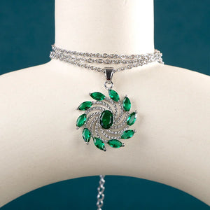 925 Silver Necklace Green Red Zircon Pendant Gift