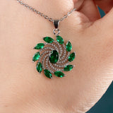 925 Silver Necklace Green Red Zircon Pendant Gift