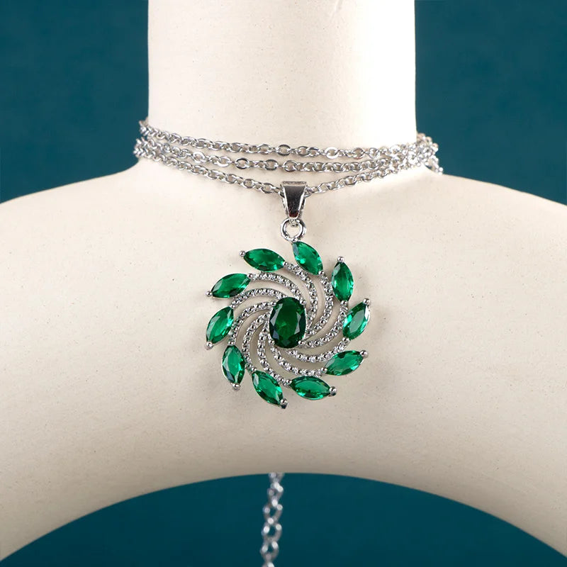 925 Silver Necklace Green Red Zircon Pendant Gift
