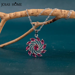 925 Silver Necklace Green Red Zircon Pendant Gift