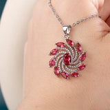 925 Silver Necklace Green Red Zircon Pendant Gift