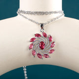 925 Silver Necklace Green Red Zircon Pendant Gift