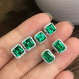 Geometry Silver 925 Green Zircon Ear Studs