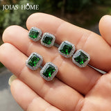 Geometry Silver 925 Green Zircon Ear Studs