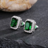 Geometry Silver 925 Green Zircon Ear Studs