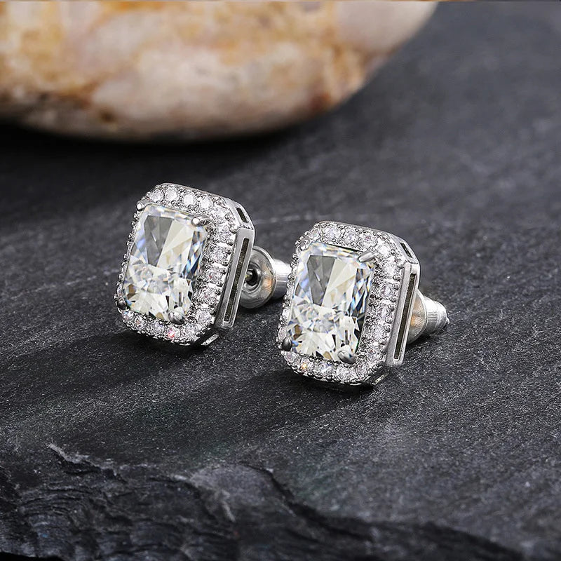 Geometry Silver 925 Green Zircon Ear Studs