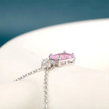 Square Pink Zircon Necklace Silver 925 Romantic Engagement Pendant