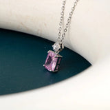 Square Pink Zircon Necklace Silver 925 Romantic Engagement Pendant