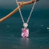 Square Pink Zircon Necklace Silver 925 Romantic Engagement Pendant