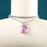 Square Pink Zircon Necklace Silver 925 Romantic Engagement Pendant