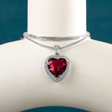 Heart Ruby Pendant Silver Necklace Zircon Jewelry