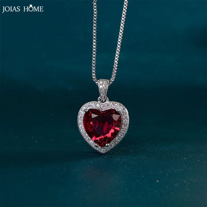 Heart Ruby Pendant Silver Necklace Zircon Jewelry
