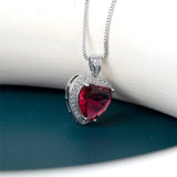Heart Ruby Pendant Silver Necklace Zircon Jewelry