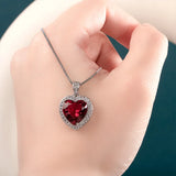 Heart Ruby Pendant Silver Necklace Zircon Jewelry