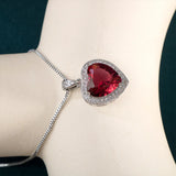 Heart Ruby Pendant Silver Necklace Zircon Jewelry