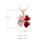 925 Silver Necklace Pendant Rose Necklace with Lucky Clover Garnet Pendant