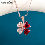 925 Silver Necklace Pendant Rose Necklace with Lucky Clover Garnet Pendant