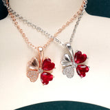 925 Silver Necklace Pendant Rose Necklace with Lucky Clover Garnet Pendant