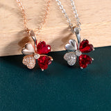 925 Silver Necklace Pendant Rose Necklace with Lucky Clover Garnet Pendant