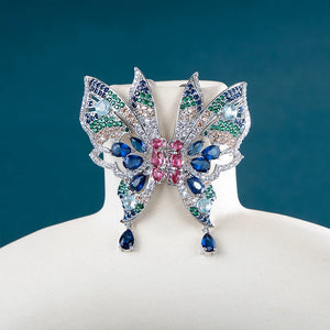 Women's Silver 925 Butterfly Stud Earrings with Colorful Zircon Gift
