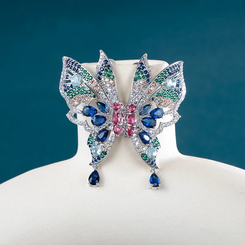 Women's Silver 925 Butterfly Stud Earrings with Colorful Zircon Gift
