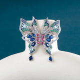 Women's Silver 925 Butterfly Stud Earrings with Colorful Zircon Gift