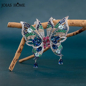 Women's Silver 925 Butterfly Stud Earrings with Colorful Zircon Gift