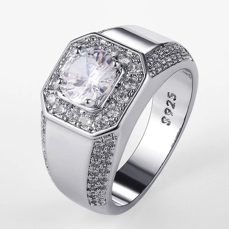 Men's Silver 925 Ring Size 8-12 AAAAA Zircon Wedding Jewelry