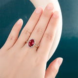 Silver 925 Ruby Ring Oval Red Zircon Ladies Ring Party Mother's Gift