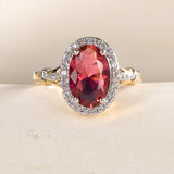 Silver 925 Ruby Ring Oval Red Zircon Ladies Ring Party Mother's Gift
