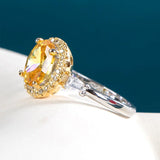 Oval Citrine Ring Silver 925 Yellow Zircon Size6-10