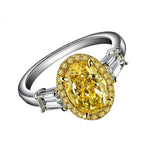 Oval Citrine Ring Silver 925 Yellow Zircon Size6-10