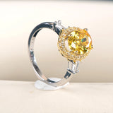 Oval Citrine Ring Silver 925 Yellow Zircon Size6-10