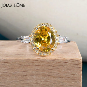 Oval Citrine Ring Silver 925 Yellow Zircon Size6-10