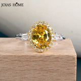 Oval Citrine Ring Silver 925 Yellow Zircon Size6-10