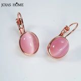 Oval Pink Gemstone Earrings Cat's Eye Rose Silver Jewelry Gift