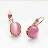 Oval Pink Gemstone Earrings Cat's Eye Rose Silver Jewelry Gift
