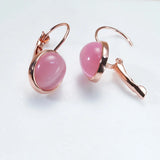 Oval Pink Gemstone Earrings Cat's Eye Rose Silver Jewelry Gift