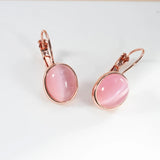 Oval Pink Gemstone Earrings Cat's Eye Rose Silver Jewelry Gift