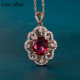 Rose Necklace Oval Ruby Red Zircon Pendant Lady's Neck Jewelry