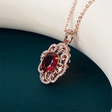Rose Necklace Oval Ruby Red Zircon Pendant Lady's Neck Jewelry