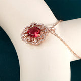 Rose Necklace Oval Ruby Red Zircon Pendant Lady's Neck Jewelry