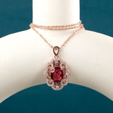 Rose Necklace Oval Ruby Red Zircon Pendant Lady's Neck Jewelry