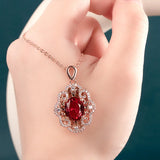 Rose Necklace Oval Ruby Red Zircon Pendant Lady's Neck Jewelry