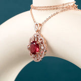 Rose Necklace Oval Ruby Red Zircon Pendant Lady's Neck Jewelry