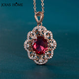Rose Necklace Oval Ruby Red Zircon Pendant Lady's Neck Jewelry