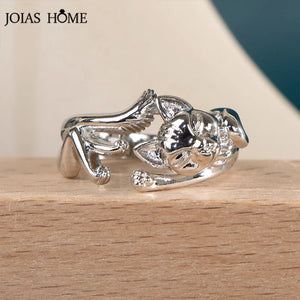 Silver 925 Cat Style Finger Ring For Women Party Metallic Stylish Girl G