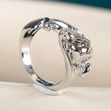 Silver 925 Cat Style Finger Ring For Women Party Metallic Stylish Girl G