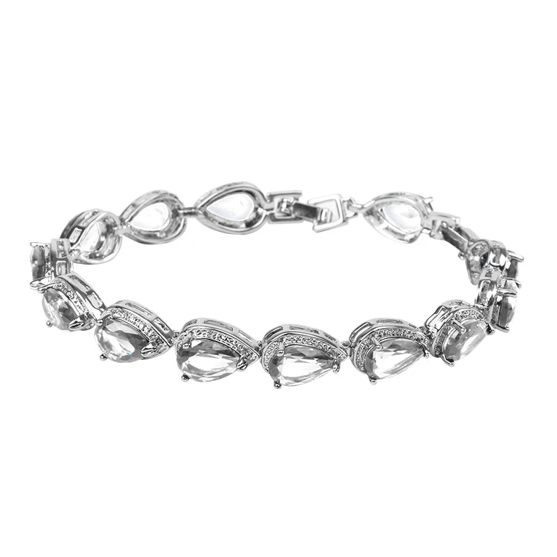 Water Drop Zircon Bracelet 925 Silver Gemstones 16 Colors Women Gift Party